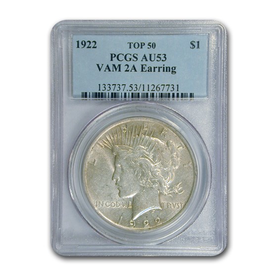 1922 Peace Dollar AU-53 PCGS (VAM 2A Earring Top 50) 1922 Peace Dollar AU-53 PCGS (VAM 2A Earring Top 50)